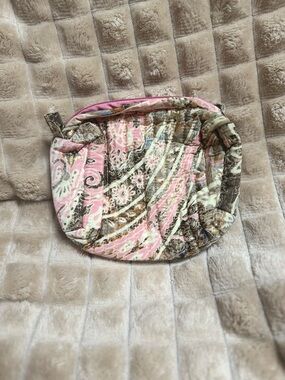 Quilted Paisley Cosmetic Pouch in Pink and Brown